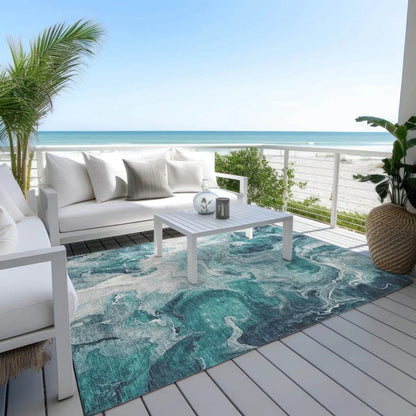 Caelor Teal Washable Indoor - Outdoor Rug - LOOMLAN - LOOMLAN Rugs - Outdoor Rugs