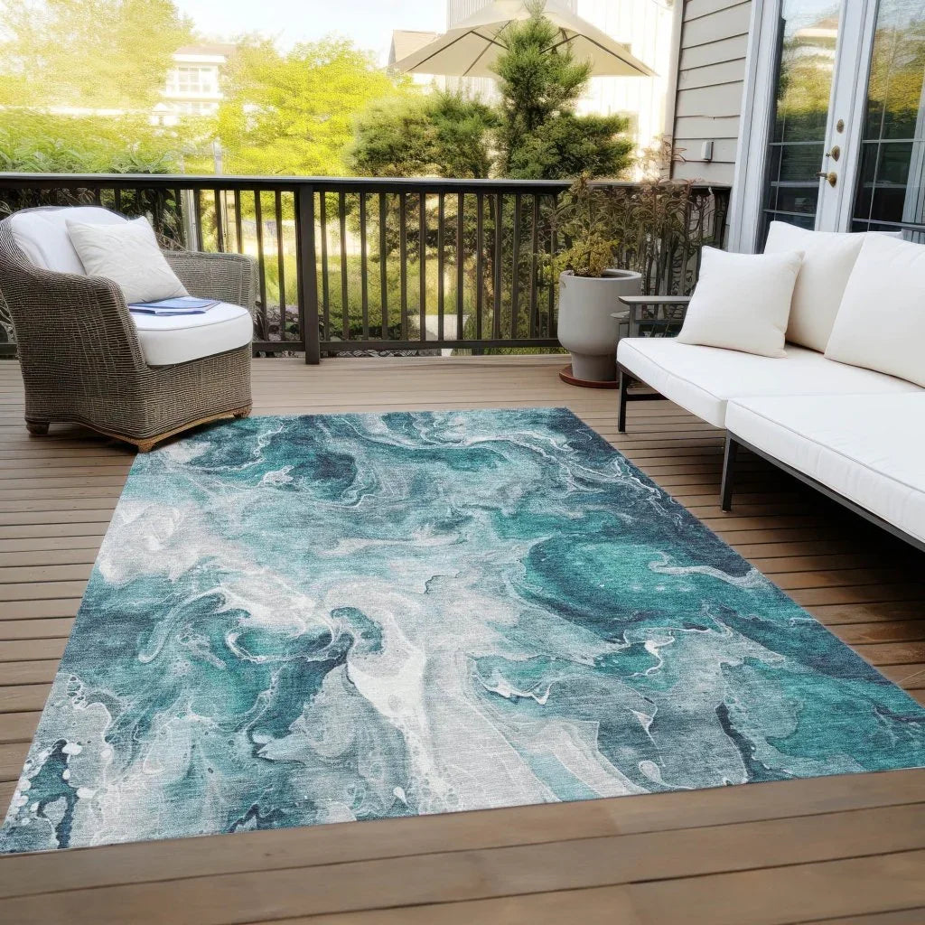 Caelor Teal Washable Indoor - Outdoor Rug - LOOMLAN - LOOMLAN Rugs - Outdoor Rugs