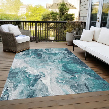 Caelor Teal Washable Indoor - Outdoor Rug - LOOMLAN - LOOMLAN Rugs - Outdoor Rugs