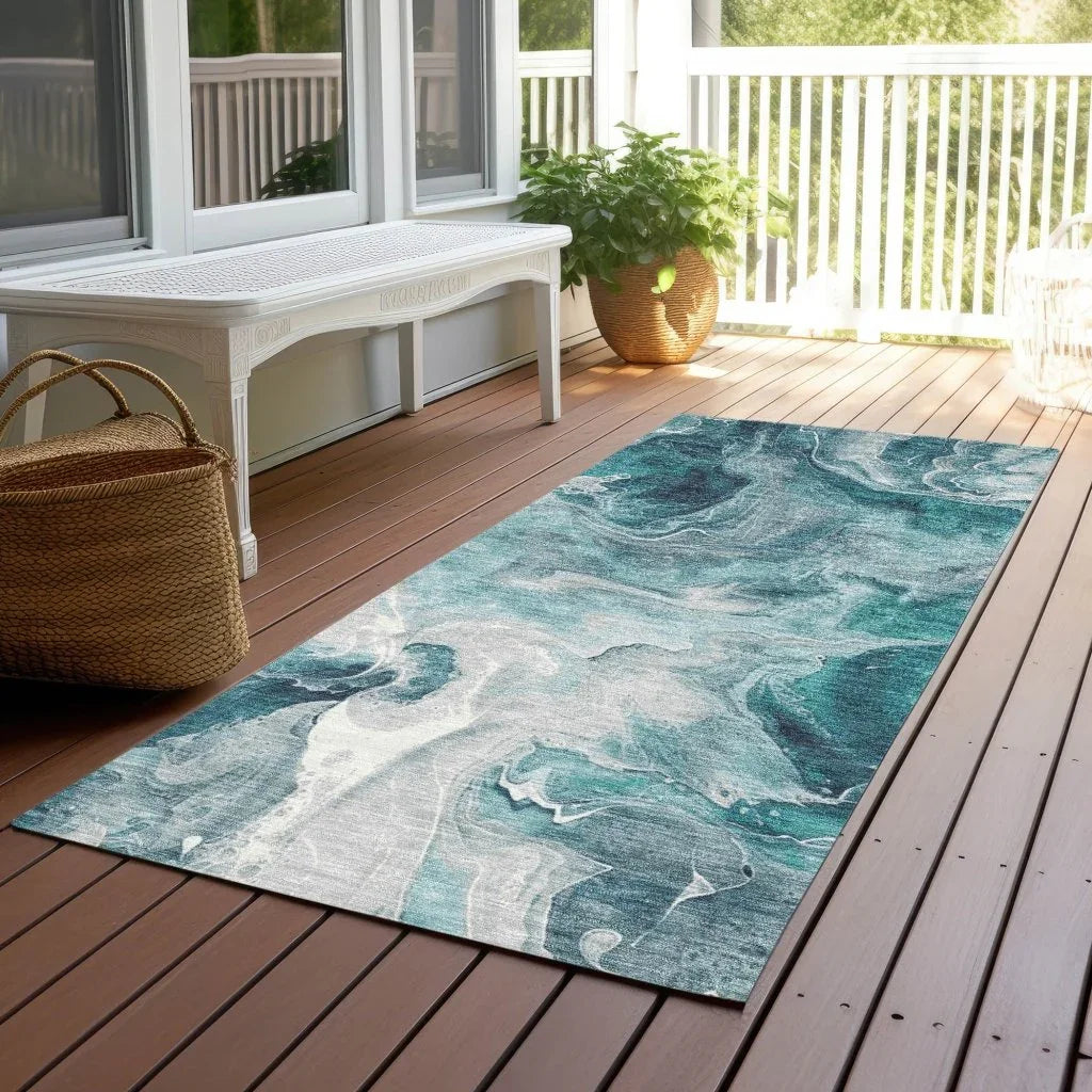 Caelor Teal Washable Indoor - Outdoor Rug - LOOMLAN - LOOMLAN Rugs - Outdoor Rugs