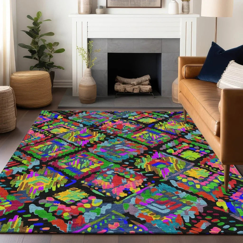 Caeluma Black Washable Indoor - Outdoor Rug - LOOMLAN - LOOMLAN Rugs - Outdoor Rugs