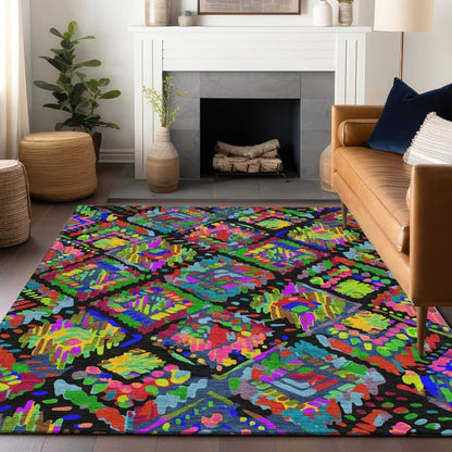 Caeluma Black Washable Indoor - Outdoor Rug - LOOMLAN - LOOMLAN Rugs - Outdoor Rugs