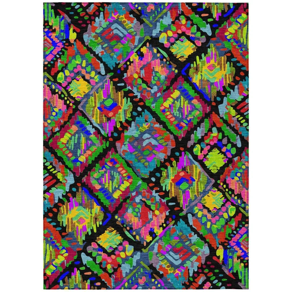 Caeluma Black Washable Indoor - Outdoor Rug - LOOMLAN - LOOMLAN Rugs - Outdoor Rugs