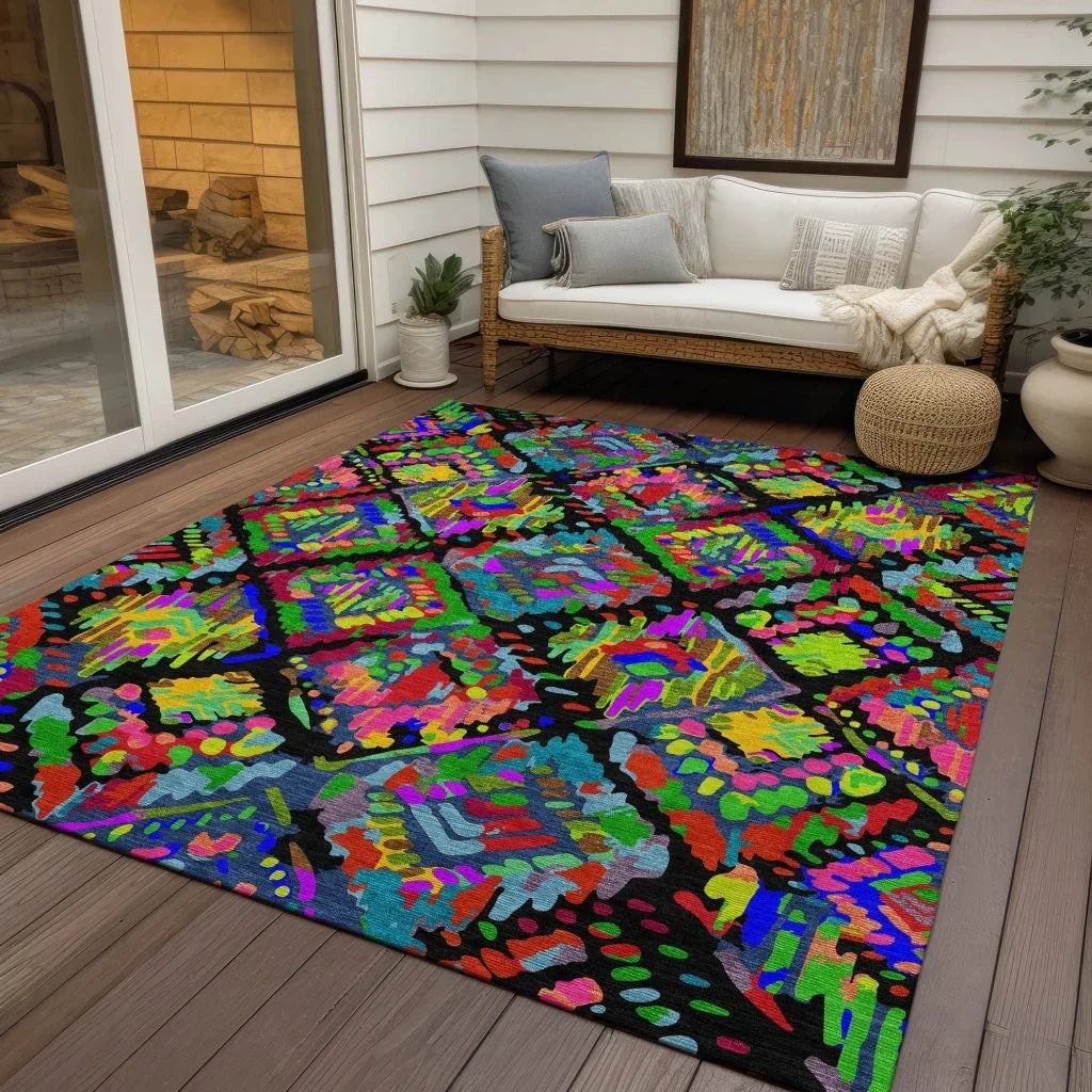 Caeluma Black Washable Indoor - Outdoor Rug - LOOMLAN - LOOMLAN Rugs - Outdoor Rugs