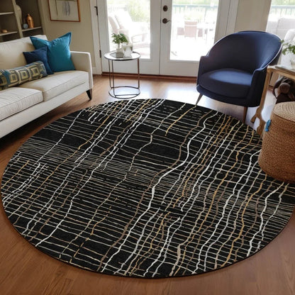 Calista Black Washable Indoor-Outdoor Rug-Outdoor Rugs-LOOMLAN Rugs-LOOMLAN
