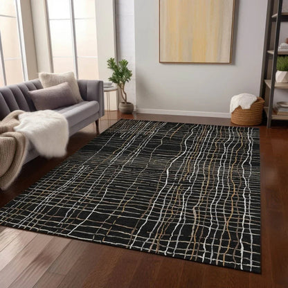 Calista Black Washable Indoor-Outdoor Rug-Outdoor Rugs-LOOMLAN Rugs-LOOMLAN