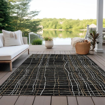 Calista Black Washable Indoor-Outdoor Rug-Outdoor Rugs-LOOMLAN Rugs-LOOMLAN