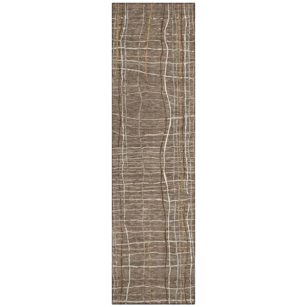 Calista Brown Washable Indoor-Outdoor Rug-Outdoor Rugs-LOOMLAN Rugs-2'3" x 7'6"-LOOMLAN