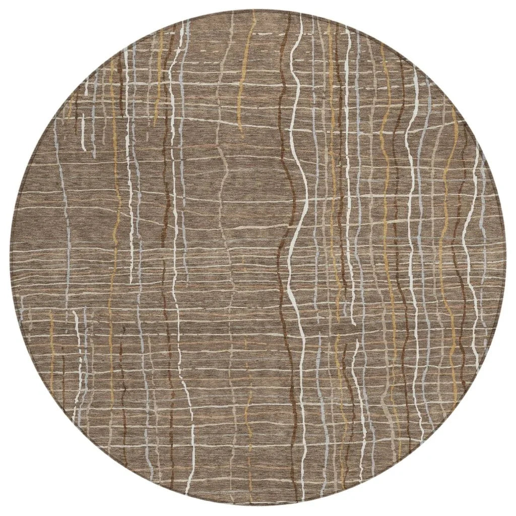 Calista Brown Washable Indoor-Outdoor Rug-Outdoor Rugs-LOOMLAN Rugs-8' x 8'-LOOMLAN