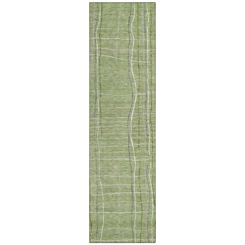 Calista Green Washable Indoor-Outdoor Rug-Outdoor Rugs-LOOMLAN Rugs-2'3" x 7'6"-LOOMLAN