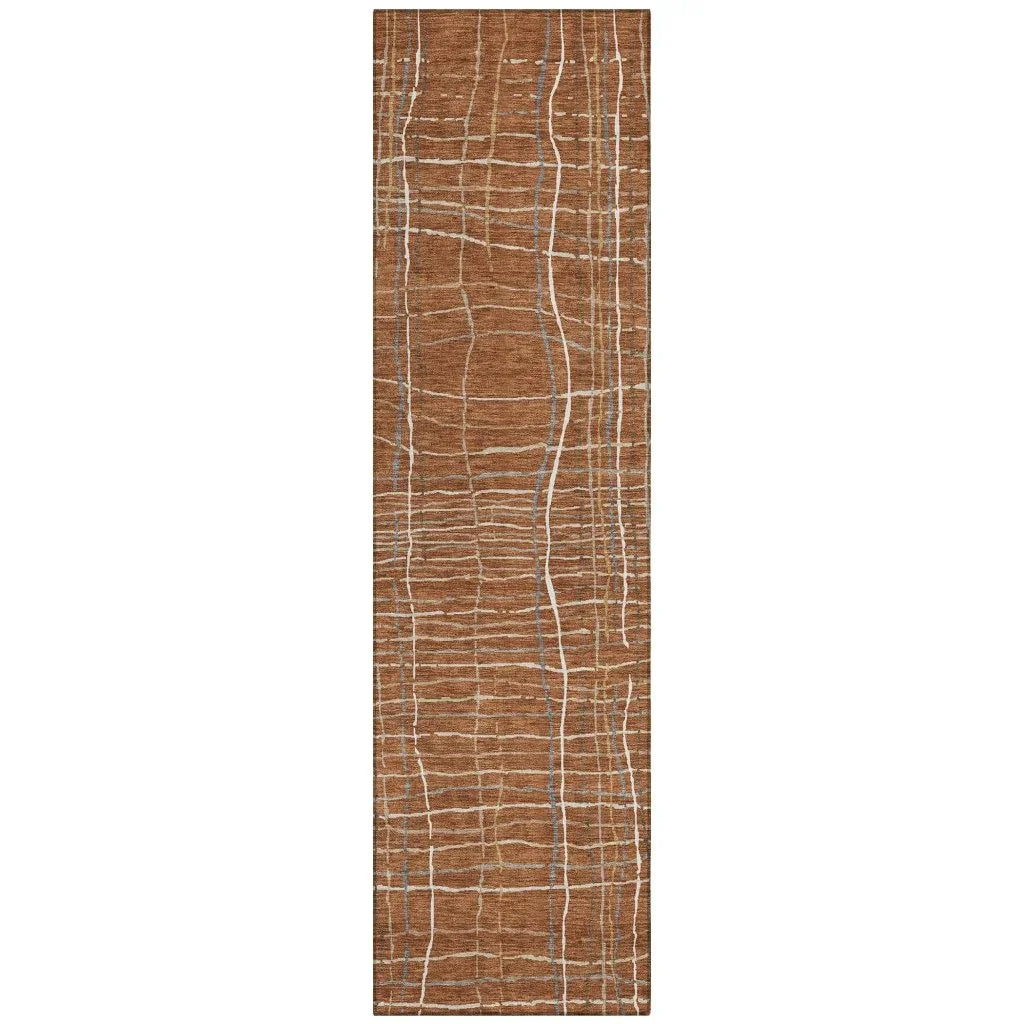 Calista Orange Washable Indoor-Outdoor Rug-Outdoor Rugs-LOOMLAN Rugs-2'3" x 7'6"-LOOMLAN