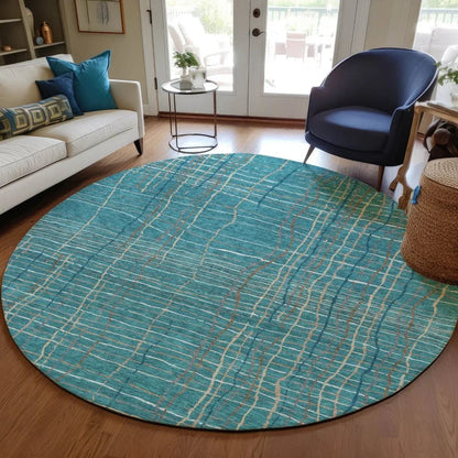 Calista Teal Washable Indoor-Outdoor Rug-Outdoor Rugs-LOOMLAN Rugs-LOOMLAN