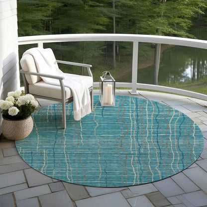 Calista Teal Washable Indoor-Outdoor Rug-Outdoor Rugs-LOOMLAN Rugs-LOOMLAN
