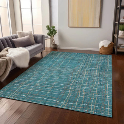 Calista Teal Washable Indoor-Outdoor Rug-Outdoor Rugs-LOOMLAN Rugs-LOOMLAN