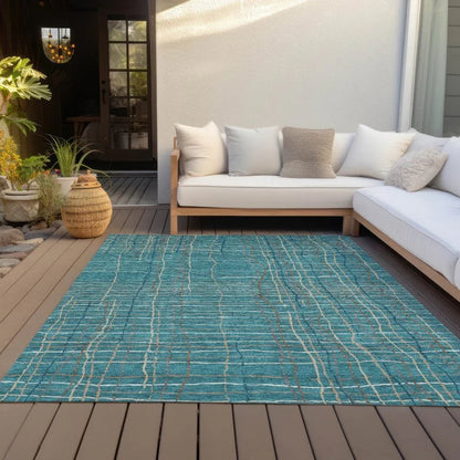 Calista Teal Washable Indoor-Outdoor Rug-Outdoor Rugs-LOOMLAN Rugs-LOOMLAN