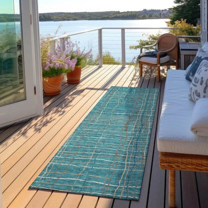 Calista Teal Washable Indoor-Outdoor Rug-Outdoor Rugs-LOOMLAN Rugs-LOOMLAN
