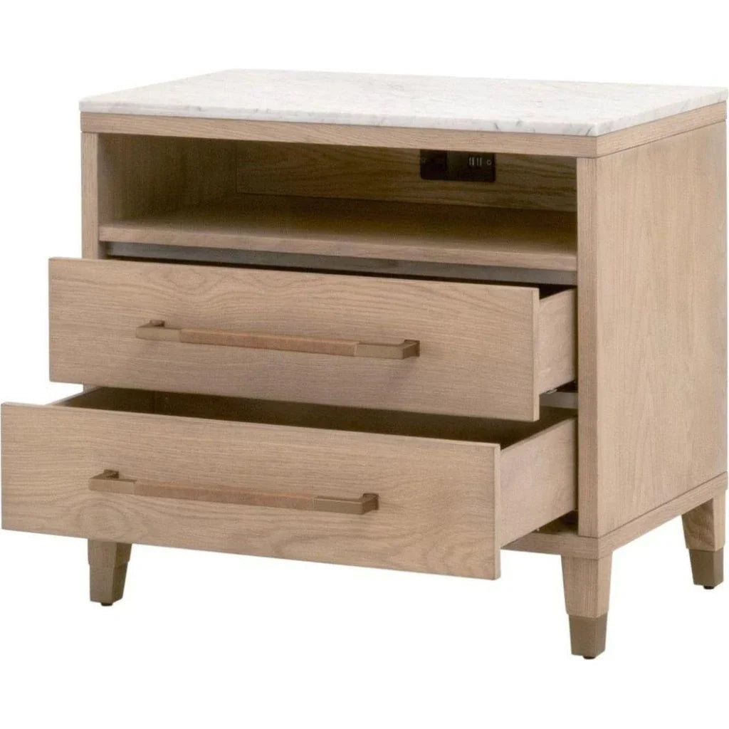 Cambria Marble Topped 2 - Drawer Nightstand - LOOMLAN - Essentials For Living - Nightstands