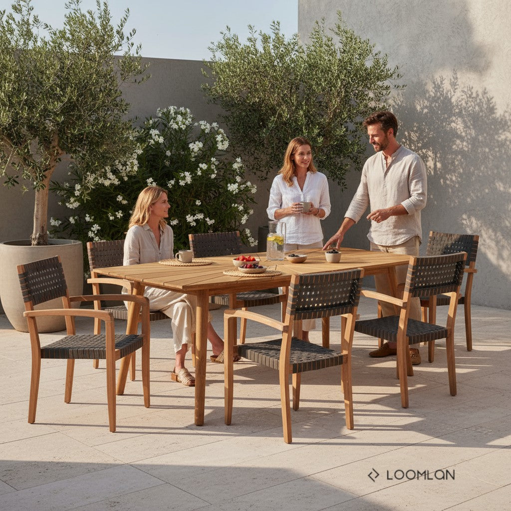 Cambria Teak Patio Rectangular Dining Set 7PC