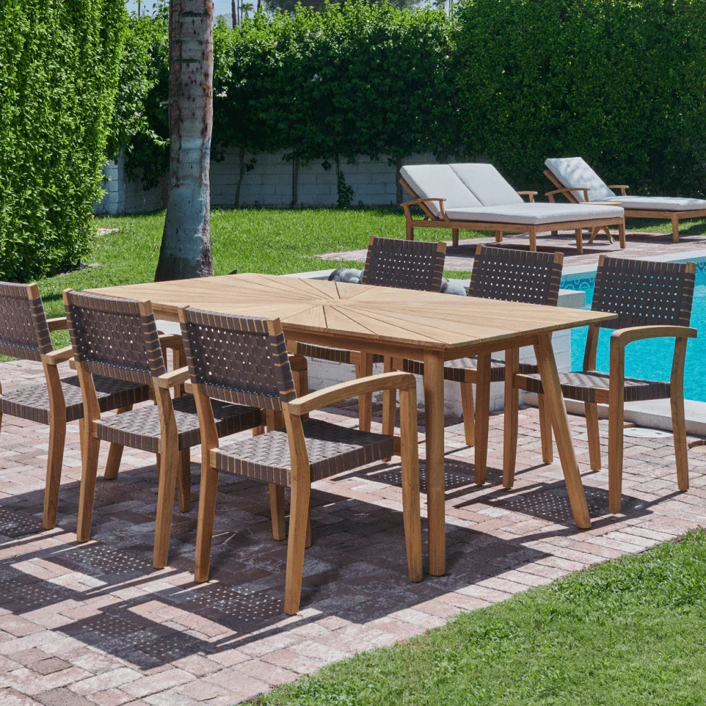 Cambria Teak Patio Rectangular Dining Set 7PC-Outdoor Dining Sets-HiTeak-LOOMLAN