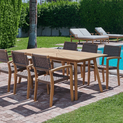 Cambria Teak Patio Rectangular Dining Set 7PC-Outdoor Dining Sets-HiTeak-LOOMLAN