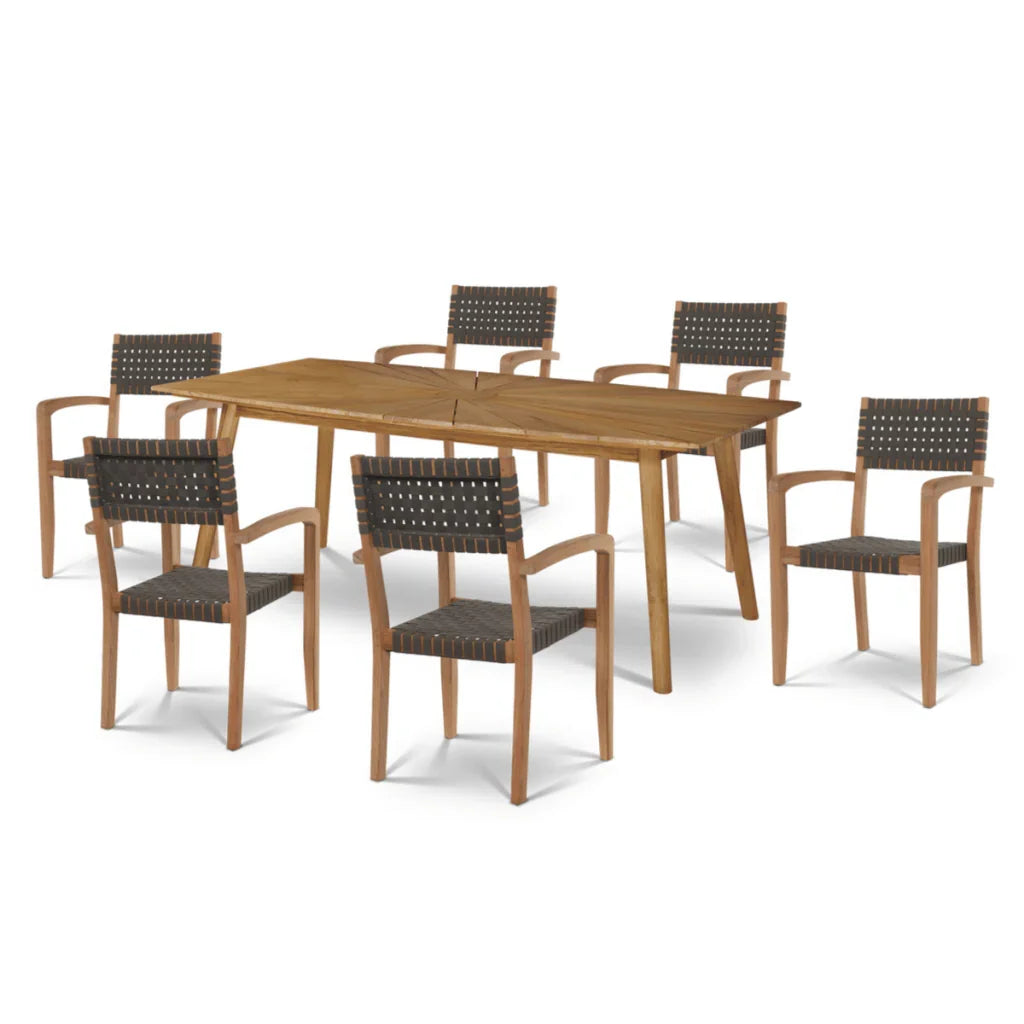 Cambria Teak Patio Rectangular Dining Set 7PC-Outdoor Dining Sets-HiTeak-LOOMLAN