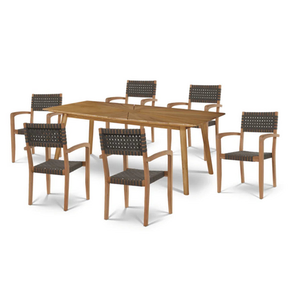 Cambria Teak Patio Rectangular Dining Set 7PC-Outdoor Dining Sets-HiTeak-LOOMLAN