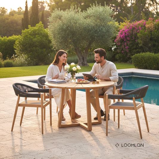 Cambria Teak Patio Round Dining Set 5PC