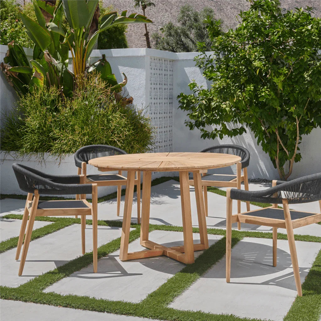 Cambria Teak Patio Round Dining Set 5PC-Outdoor Dining Sets-HiTeak-LOOMLAN