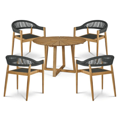 Cambria Teak Patio Round Dining Set 5PC-Outdoor Dining Sets-HiTeak-LOOMLAN