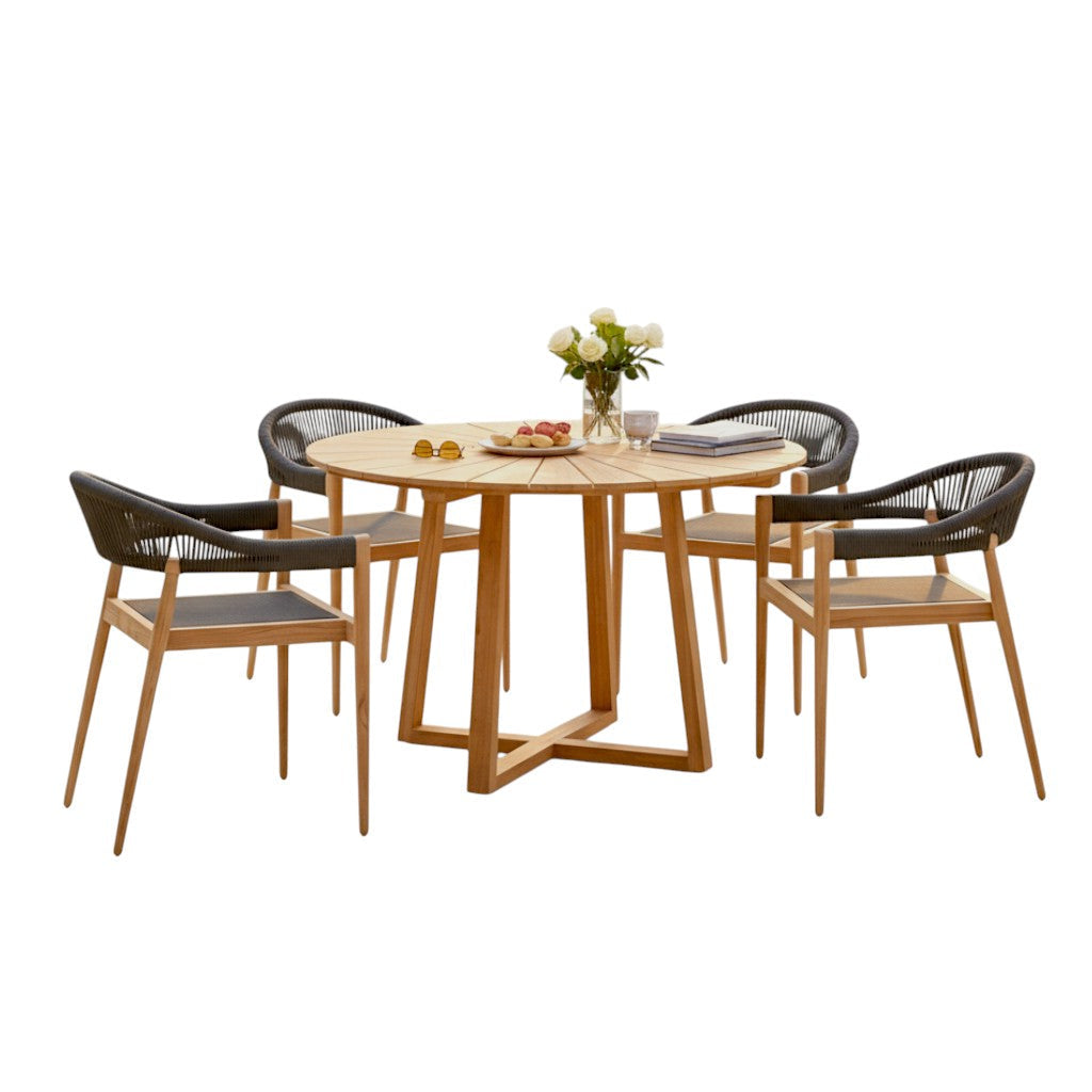Cambria Teak Patio Round Dining Set 5PC