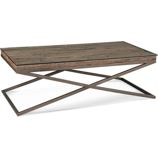 Cambria Wood & Glass Brown Rectangular Coffee Table - LOOMLAN - Bassett Mirror - Coffee Tables