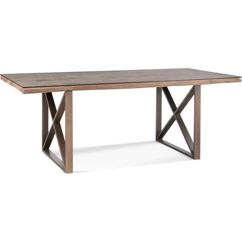 Cambria Wood & Glass Brown Rectangular Dining Table-Dining Tables-Bassett Mirror-LOOMLAN