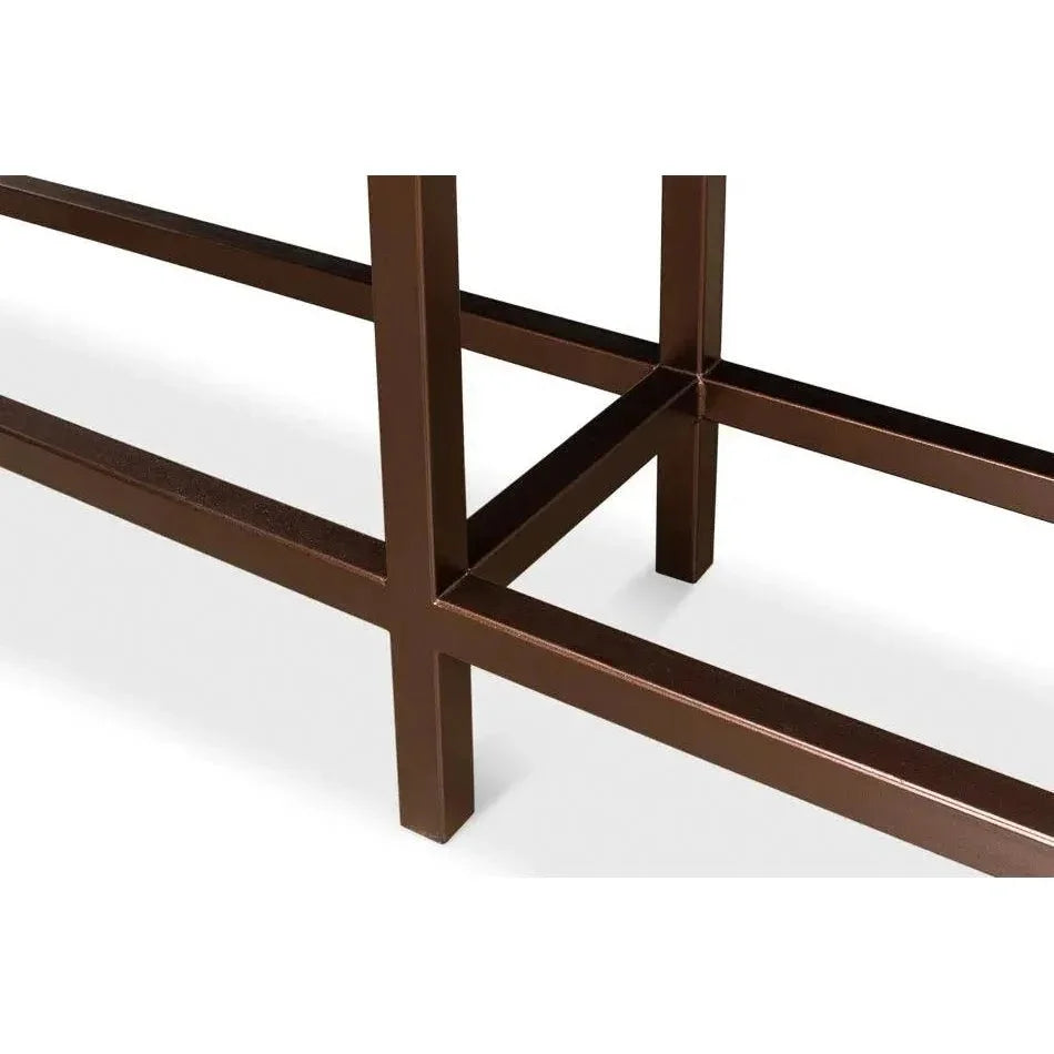 Campaign Embossed Console Table Drawers Brown Leather - LOOMLAN - Sarreid - Console Tables