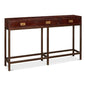 Campaign Embossed Console Table Drawers Brown Leather - LOOMLAN - Sarreid - Console Tables