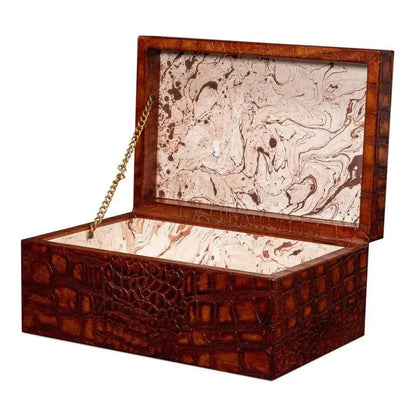 Candece Croco Embossed Leather Brown Box 2PC - LOOMLAN - Sarreid - Boxes & Bowls