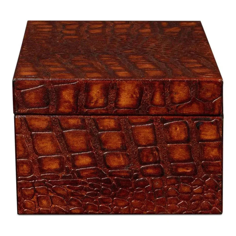 Candece Croco Embossed Leather Brown Box 2PC - LOOMLAN - Sarreid - Boxes & Bowls
