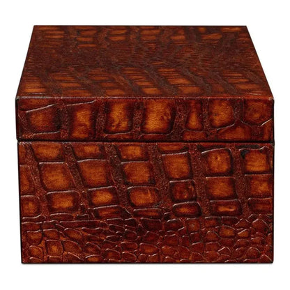 Candece Croco Embossed Leather Brown Box 2PC - LOOMLAN - Sarreid - Boxes & Bowls