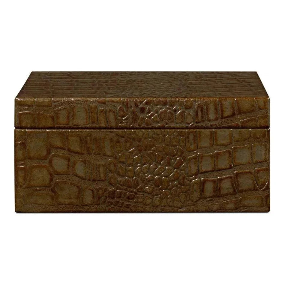 Candece Croco Embossed Leather Green Box 2PC - LOOMLAN - Sarreid - Boxes & Bowls