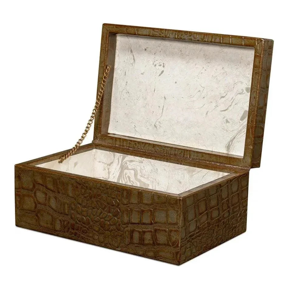 Candece Croco Embossed Leather Green Box 2PC - LOOMLAN - Sarreid - Boxes & Bowls