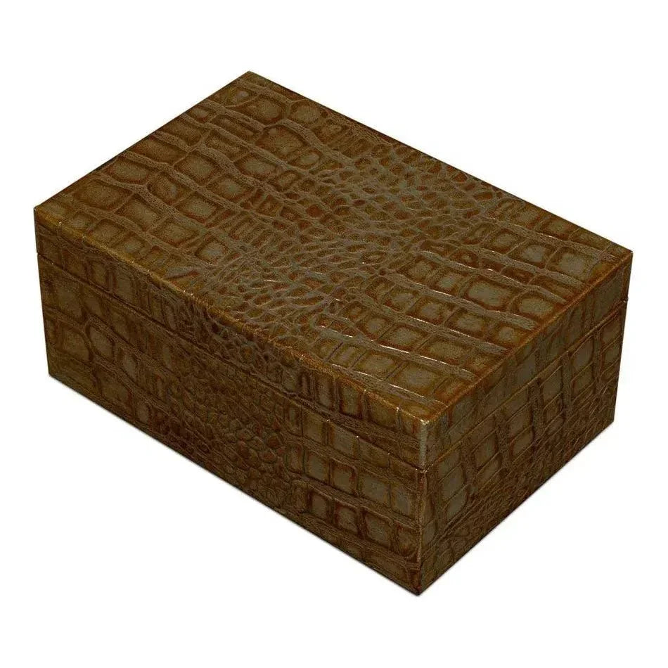 Candece Croco Embossed Leather Green Box 2PC - LOOMLAN - Sarreid - Boxes & Bowls