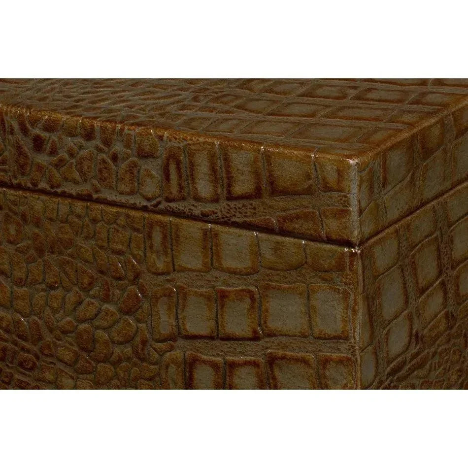 Candece Croco Embossed Leather Green Box 2PC - LOOMLAN - Sarreid - Boxes & Bowls