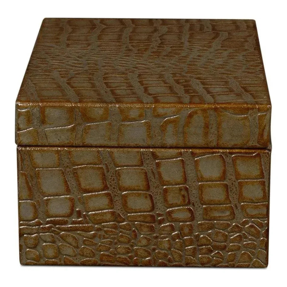 Candece Croco Embossed Leather Green Box 2PC - LOOMLAN - Sarreid - Boxes & Bowls
