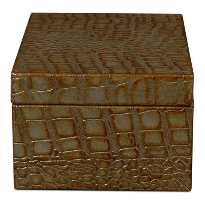 Candece Croco Embossed Leather Green Box 2PC - LOOMLAN - Sarreid - Boxes & Bowls