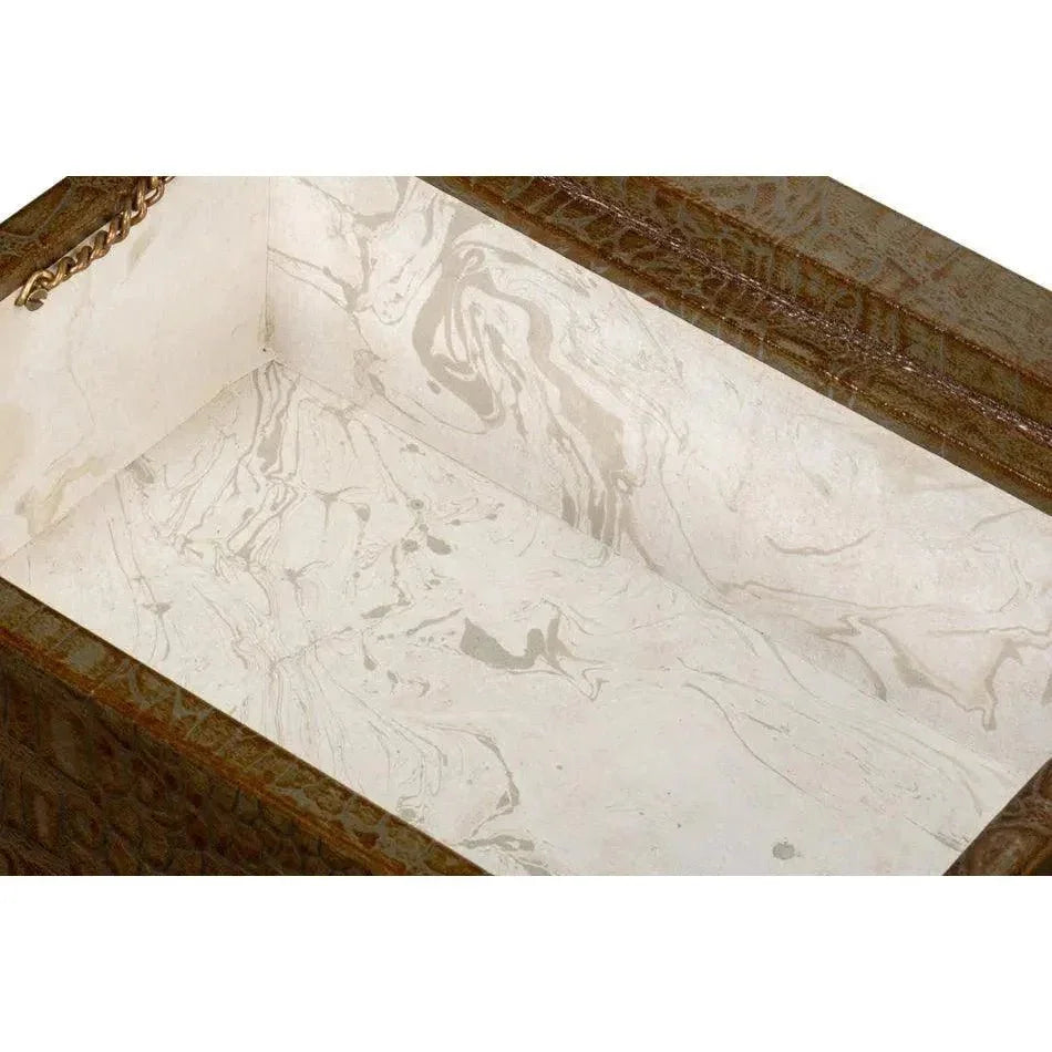 Candece Croco Embossed Leather Green Box 2PC - LOOMLAN - Sarreid - Boxes & Bowls