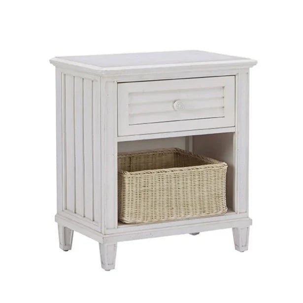 Cane Bay One Drawer White Nightstand with Basket - LOOMLAN - Palmetto Home - Nightstands