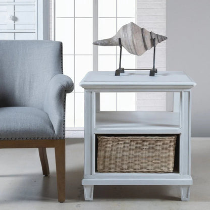 Cane Bay Rectangular End Table with Rattan Basket - LOOMLAN - Palmetto Home - Side Tables