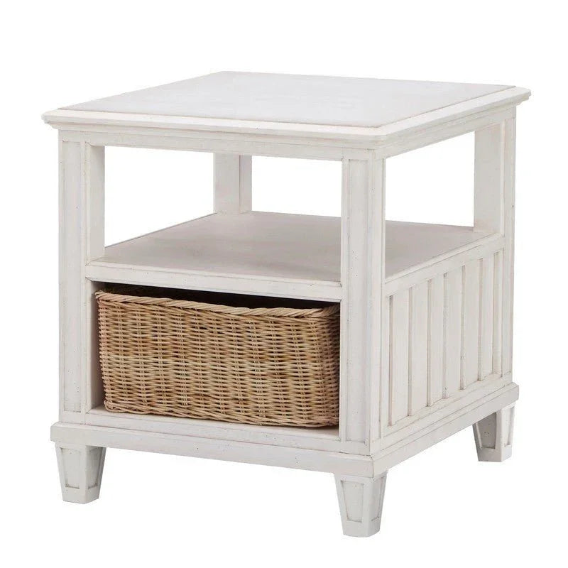 Cane Bay Rectangular End Table with Rattan Basket - LOOMLAN - Palmetto Home - Side Tables
