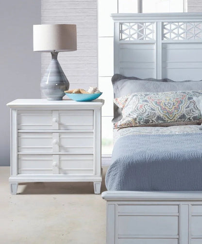 Cane Bay Three Drawer White Nightstand - LOOMLAN - Palmetto Home - Nightstands