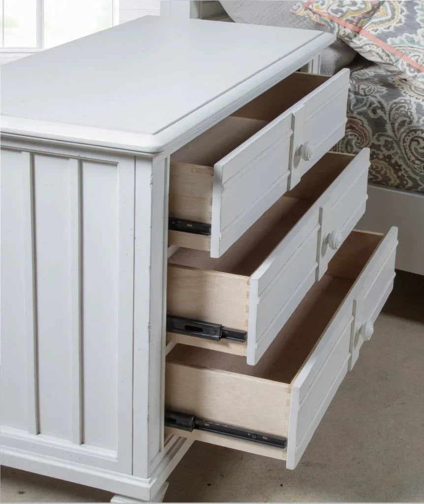 Cane Bay Three Drawer White Nightstand - LOOMLAN - Palmetto Home - Nightstands