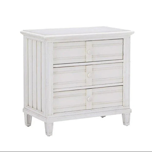 Cane Bay Three Drawer White Nightstand - LOOMLAN - Palmetto Home - Nightstands